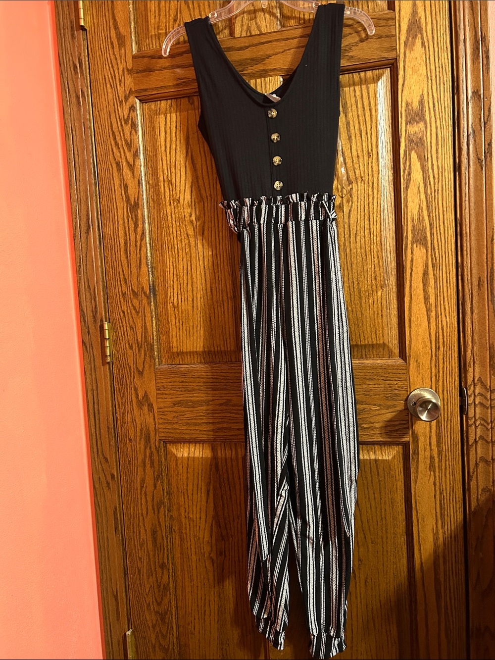 Derek Heart Black Ribbed Bodice Striped Jumpsuit